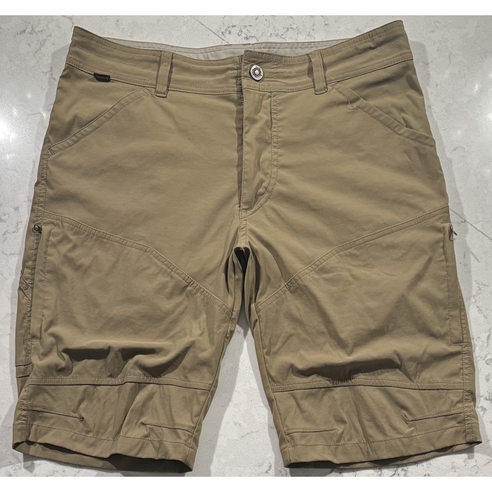 Kuhl Renegade Cargo Shorts Mens 34 Khaki Tan Nylon Stretch Hiking Outdoor